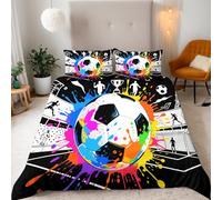 Parure Copripiumino Singolo Calcio 135x200 cm 3-Pezzi + 2 Federe 50x75 Microfibra Morbida 3D Graffiti Di Strada Stampa Biancheria da Letto con Cerniera e Fascette Angolari Adatto ad Giovane