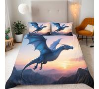 Parure Copripiumino Singolo Drago Volante 135x200 cm 3-Pezzi + 2 Federe 50x75 Microfibra Morbida 3D Animali Fantastici Stampa Biancheria da Letto con Cerniera e Fascette Angolari Adatto ad Giovane