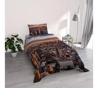 Parure Copripiumino stampa digitale GOODNIGHT - Made in Italy 100% microfibra con trattamento Mano Pesca - Sacco Piumino letto Singolo 150x200 cm con patella + 1 federa - MANHATTAN