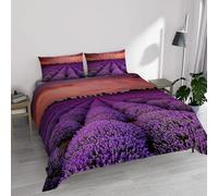 Parure Copripiumino stampa digitale GOODNIGHT - Made in Italy 100% microfibra con trattamento Mano Pesca - Sacco Piumino letto Matrimoniale 250x200 cm con patella + 2 federe - LAVENDER