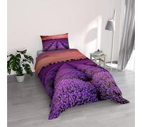 Parure Copripiumino stampa digitale GOODNIGHT - Made in Italy 100% microfibra con trattamento Mano Pesca - Sacco Piumino letto Singolo 150x200 cm con patella + 1 federa - LAVENDER