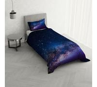 Parure Copripiumino stampa digitale GOODNIGHT - Made in Italy 100% microfibra con trattamento Mano Pesca - Sacco Piumino letto Singolo 150x200 cm con patella + 1 federa - ANDROMEDA