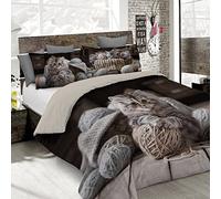 Parure Copripiumino stampa digitale GOODNIGHT - Made in Italy 100% microfibra con trattamento Mano Pesca - Sacco Piumino letto Singolo 150x200 cm con patella + 1 federa - FELIX