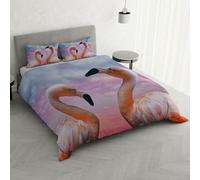 Parure Copripiumino stampa digitale GOODNIGHT - Made in Italy 100% microfibra con trattamento Mano Pesca - Sacco Piumino letto Matrimoniale 250x200 cm con patella + 2 federe - FLAMINGO