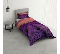 Parure Copripiumino stampa digitale GOODNIGHT - Made in Italy 100% microfibra con trattamento Mano Pesca - Sacco Piumino letto Singolo 150x200 cm con patella + 1 federa - LAVENDER