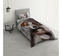 Parure Copripiumino stampa digitale GOODNIGHT - Made in Italy 100% microfibra con trattamento Mano Pesca - Sacco Piumino letto Singolo 150x200 cm con patella + 1 federa - PEGGY