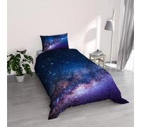Parure Copripiumino stampa digitale GOODNIGHT - Made in Italy 100% microfibra con trattamento Mano Pesca - Sacco Piumino letto Singolo 150x200 cm con patella + 1 federa - ANDROMEDA
