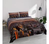 Parure Copripiumino stampa digitale GOODNIGHT - Made in Italy 100% microfibra con trattamento Mano Pesca - Sacco Piumino letto Matrimoniale 250x200 cm con patella + 2 federe - MANHATTAN