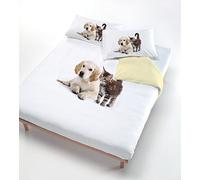 PARURE COPRIUPIUMINO DIGITAL STAMPATO IN DIGITALE MATRIMONIALE CANE GATTO PANNA