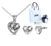 Parure Cuore Collana Orecchini Donna Oro Bianco SWAROVSKI Elements Originale