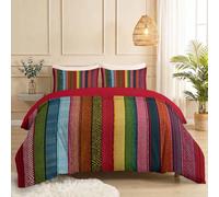 Parure da letto 200 x 200 cm, copripiumino in microfibra spazzolata morbida con cerniera, biancheria da letto bohemien, motivo a righe geometriche, 2 federe, multicolore