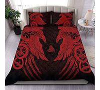 Parure da letto, 220 x 240 cm, motivo: corvo d'Odino, copripiumino per bambini, 2 persone, adolescenti, runa celtica di nodo vichingo, set da letto in microfibra con cerniera, 2 federe 50 x 75 cm