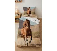 Parure da letto cavallo - Fuga Selvaggia, 100% cotone, copripiumino 140 x 200 cm + federa 65 x 65 cm