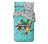 Parure da letto con licenza per bambini, copripiumino reversibile 140 x 200 cm, federa 63 x 63 cm, 100% cotone (set copripiumino Minecraft, 140 x 200 cm)