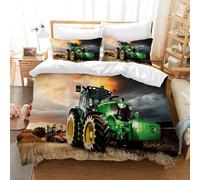 Parure da Letto con Motivo Trattore 200x200cm 3 Pezzi per 2 Persone Verde Trattore Copripiumino con 2 Federe 65x65 cm, per Bambini Adolescenti