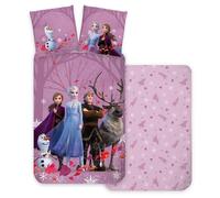 Parure da letto con regina delle nevi, 100% cotone, copripiumino reversibile 140 x 200 cm + federa 65 x 65 cm, Frozen, con Elsa, Anna, Sven, Kristof e Olaf