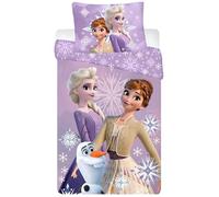 Parure da letto Disney Frozen per letto junior | copripiumino 100 x 135 cm e federa 40 x 60 cm, 100% cotone, morbido e traspirante | Disney Frozen Elsa, Anna & Olaf fiocchi di neve viola