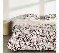 Parure da letto in cotone biologico beige e bordeaux a fantasia 240x220 cm