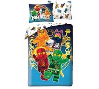 Parure da letto Lego Ninjago - copripiumino 140 x 200 cm + federa abbinata - 100% poliestere microfibra - con i famosi Ninjas Kai, Lloyd, NYA e Cole