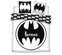 Aymax Parure da letto matrimoniale Batman Logo 2 persone, copripiumino reversibile 240 x 220 cm + 2 federe 65 x 65 cm, in policotone, nero e bianco