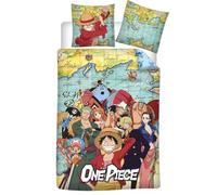 Parure da letto One Piece Map, 1 persona, copripiumino 140 x 200 cm + federa 65 x 65 cm, in policotone