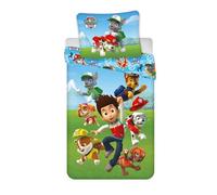 Parure da letto Paw Patrol 100% cotone, copripiumino reversibile 140 x 200 cm + federa 65 x 65 cm, con Ryder, Zuma, Chase, Stella, Rocky, Ruben e Marcus
