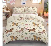 Parure da Letto per Bambini, 135x200cm Set Biancheria da Letto Giostra Set Copripiumino Ragazza Set da Letto Singolo Super Morbida Reversibile con Federa, Beige
