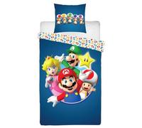 Parure da letto per bambini Super Mario e i suoi amici, letto singolo, copripiumino reversibile 140 x 200 cm e federa 63 x 63 cm