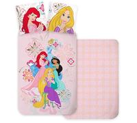 Parure da letto Principesse Disney, copripiumino reversibile 140 x 200 cm + federa per cuscino, 100% cotone, con Ariel, Jasmine, Rapunzel e Cenerentola