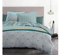 Parure de couette 140x200 cm HOME LINGE PASSION LOUXOR : Housse de couette + 1 taie d'oreiller - 100% Coton 57 Fils - Vert émer