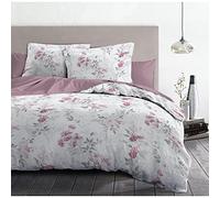 Parure de couette 240x260 cm HOME LINGE PASSION POMPADOUR : Housse de couette + 2 taies d'oreiller - 100% Coton 57 Fils - Blanc/