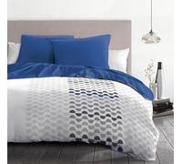 Parure de couette microfibre AMBROISIE - 1 housse de couette 240 x 260 cm + 2 taies d'oreiller 63 x 63 cm - Bleu