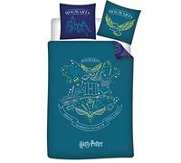 Parure de lit réversible Harry Potter - Blason -Hogwarts- - Bleue et Vert - 140 cm x 200 cm