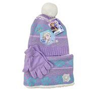 Parure di cappello scaldacollo e guanti invernale con personaggi per femminuccia Frozen (52, PARFROSCAL LILLA)
