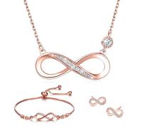 Parure di Gioielli da Donna Collana Bracciale Orecchini Set con Simbolo Infinito di Zirconi in Argento 925 Regolabile Collane Bracciali per Lei Donna Moglie Mamma