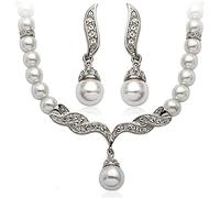 Parure di Gioielli da Donna, Parure di Gioielli da Sposa, Parure di Gioielli da Sposa, Argento Oro Perle Collana con Ciondolo in Cristallo e Orecchini Pendenti Set per Le Donne Ragazze Regali per f