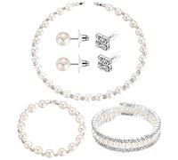 Parure di gioielli in perle sintetiche per ragazze e donne, collana, braccialetto, orecchini, braccialetti bianchi, per matrimoni, feste di compleanno, Cool, resina, strass, Strass
