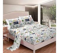 Parure di lenzuola per letto king size da 4 pezzi, con lenzuolo con angoli, motivo con disegni di dinosauri in stile fumetto, per bambini e bambine