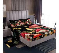 Parure di lenzuola per letto singolo, con lenzuolo con angoli, a tema botanico e naturalistico, con funghi e farfalle, per bambini e ragazzi