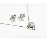 PARURE DONNA ARGENTO 925 COLLANA CIONDOLO ORECCHINI CUORE ZIRCONI BIANCHI GRIFFE