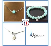 Parure Gioielli Braccialetto Collana 1 Perla Amazzonite 8 Mm. IN Acciaio Misura