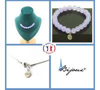 Parure Gioielli Braccialetto Collana 10 Calcedonio Lavanda 8 Mm. Taglia Person