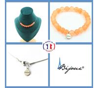 Parure Gioielli Braccialetto Collana 10 Perle Calcedonio Arancione 8 Mm. Taglia