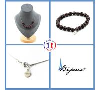 Parure Gioielli Braccialetto Collana 10 Perle Granato 8 Mm. IN Acciaio Taglia Pe