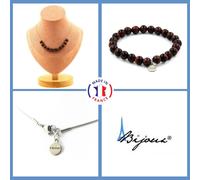 Parure Gioielli Braccialetto Collana 10 Perle Occhio di Tigre Rosso 8 Mm. Taglia