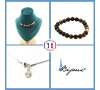 Parure Gioielli Braccialetto Collana 10 Perline Legno Fossile 8 Mm. Catena IN P