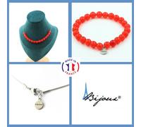 Parure Gioielli Braccialetto Collana 15 Calcedonio Rosso 8 Mm. Catena Taglia P