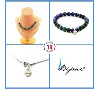 Parure Gioielli Braccialetto Collana 15 Perle Azzurrite Crisocolla 8 Mm. UK Peso