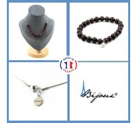 Parure Gioielli Braccialetto Collana 15 Perle Granato 8 Mm. IN Acciaio Taglia Pe