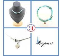 Parure Gioielli Braccialetto Collana 15 Perle Pietra Larimar Repubblica Taglia